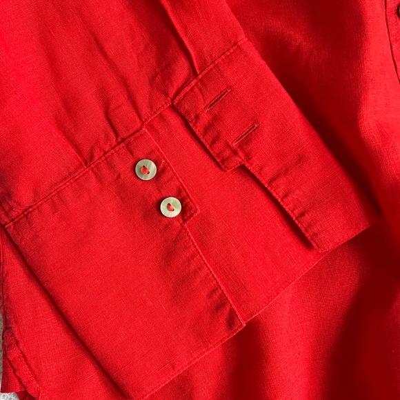 Chico's Blouse Size 14 Linen Button Down 3/4 Sleeves Bright Red Top - Picture 3 of 6